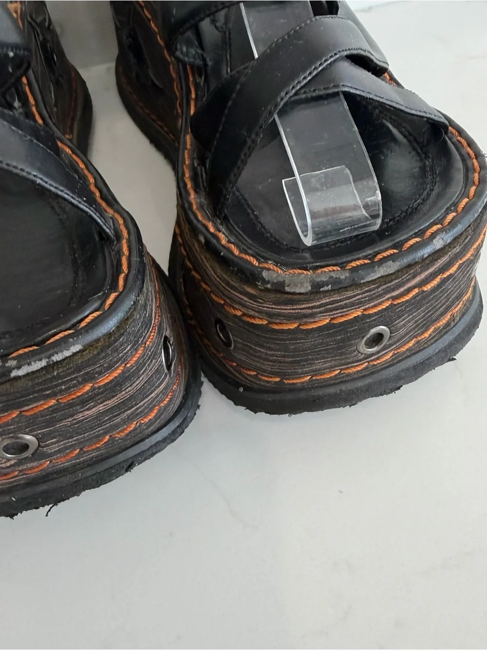 Vintage Jane C Chunky Wedge Sandals Gothic 90s Y2K Black Foam Faux Leather